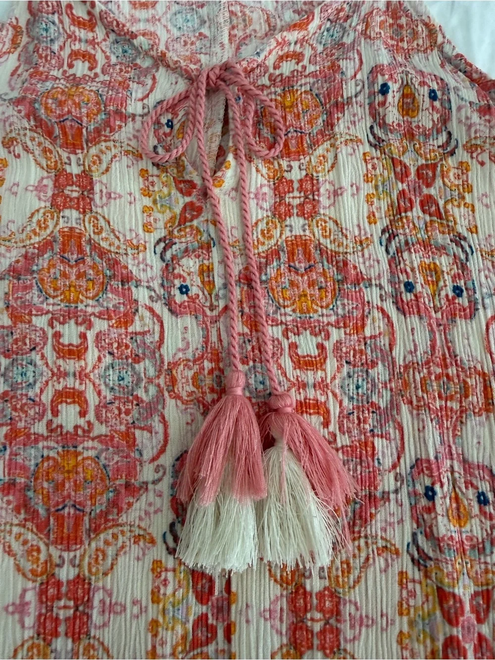 Boho Tassel Spaghetti Strap tank - Red and coral Floral Print